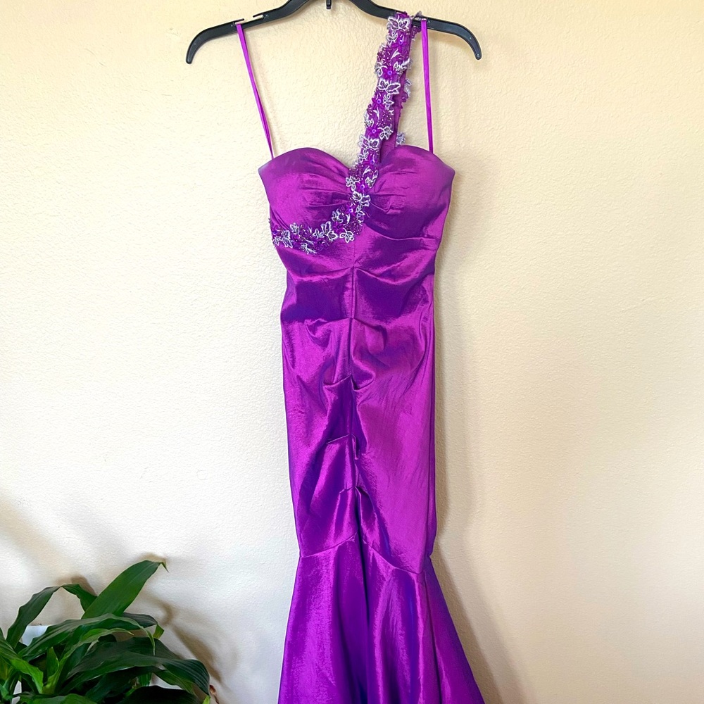 Cache Purple Mermaid Prom Dress